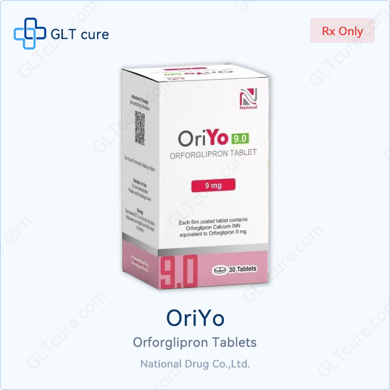 OriYo orforglipron 9mg 30 tablets box, National Drug Co. Bangladesh