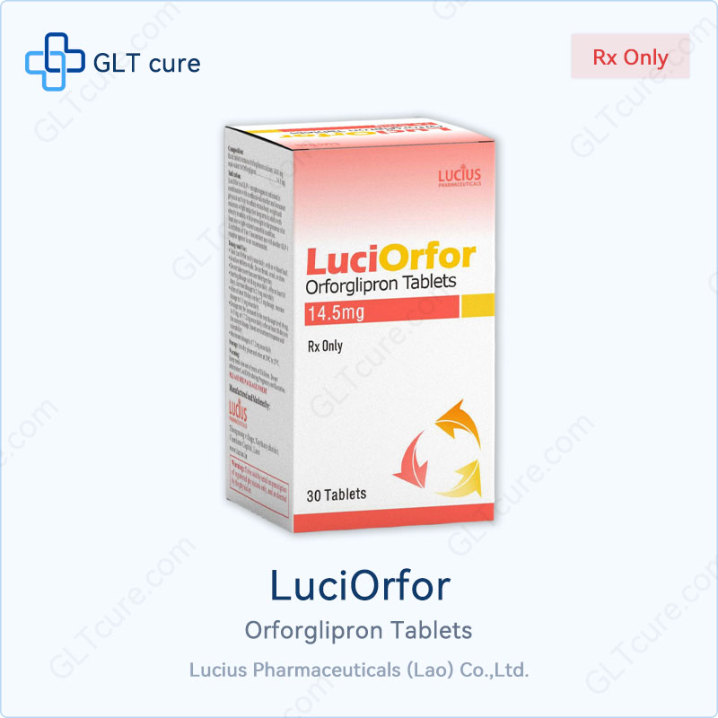 LuciOrfor orforglipron 14.5mg 30 tablets box, Lucius Pharmaceuticals Laos